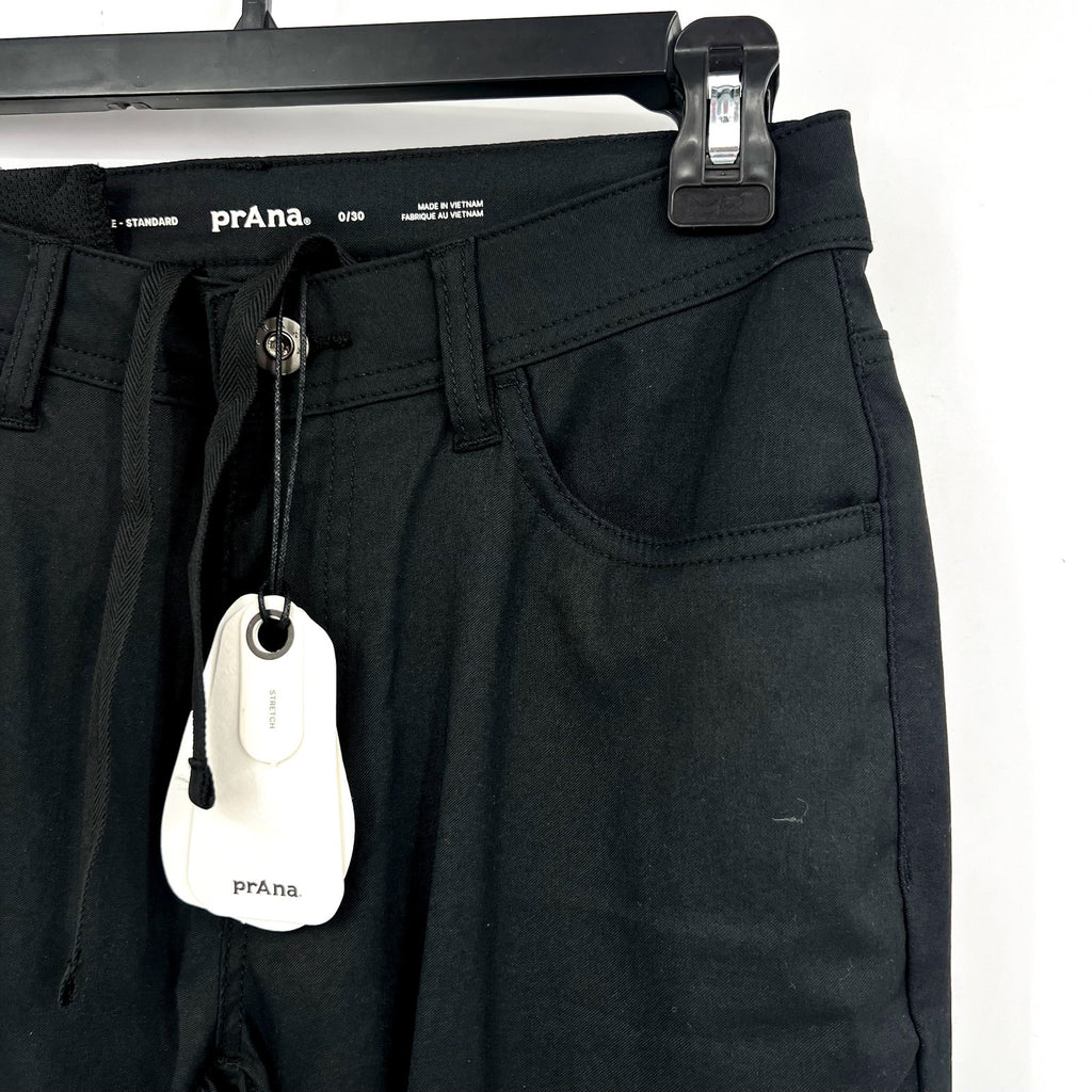 PRANA Women's Zion Halle Pants Size 0 Black Straight Leg 30" Inseam Stretch NWT
