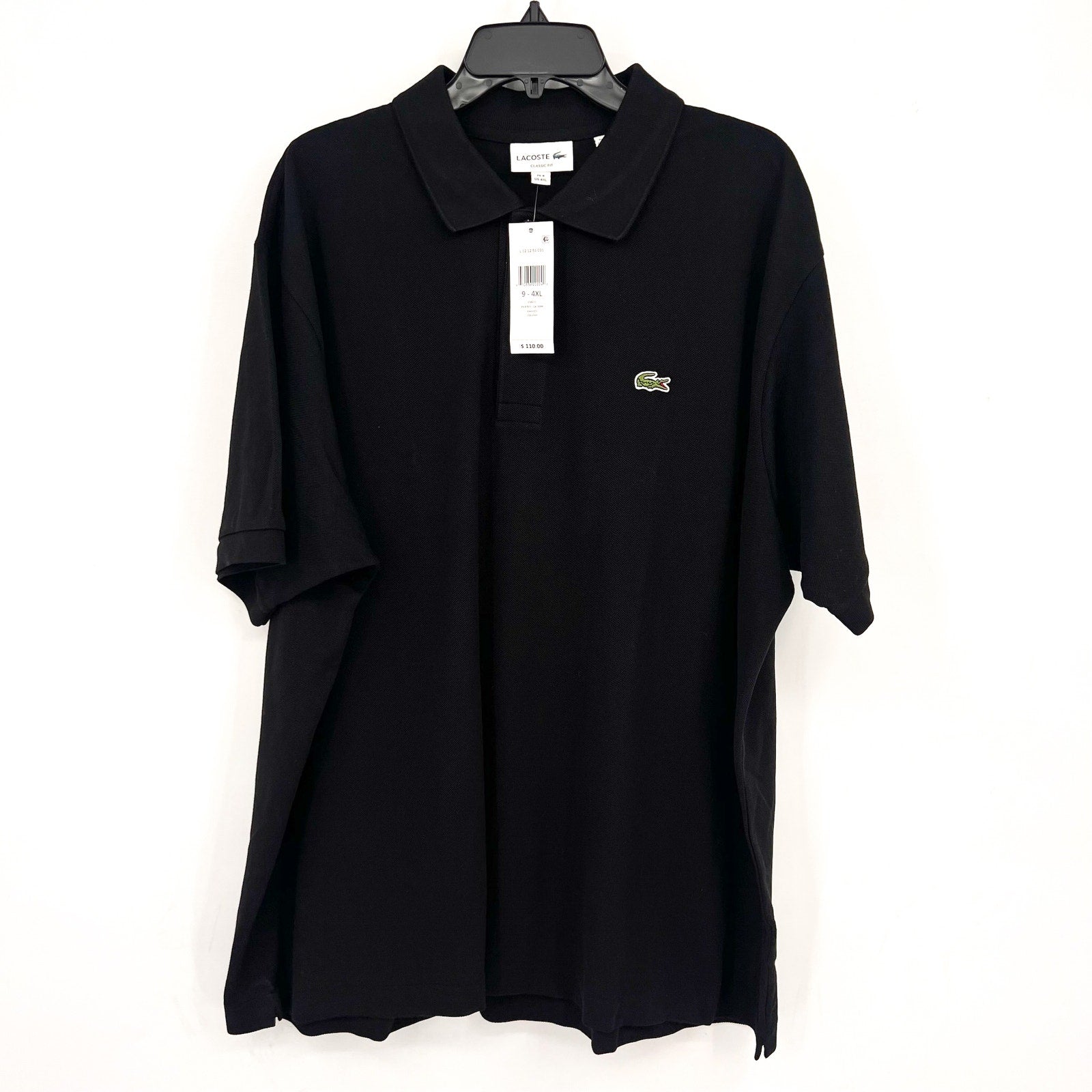 LACOSTE Men's Classic Fit Pique Polo Shirt Size 9 4XL Black Organic Cotton NWT