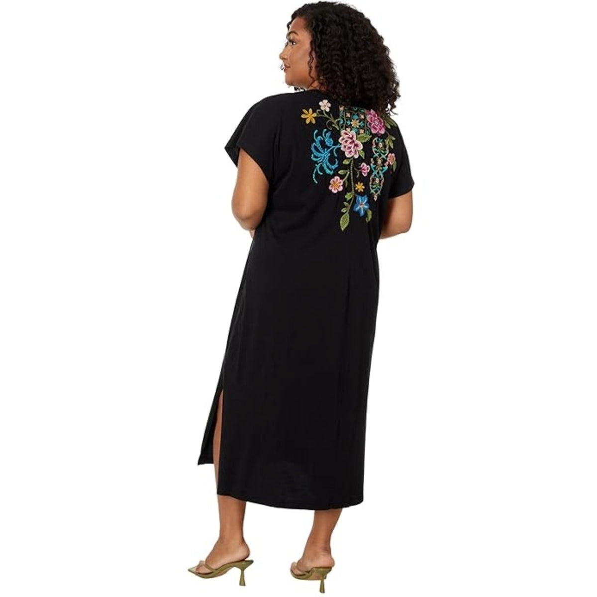 JOHNNY WAS Women's Sheri Relaxed Knit Dress 1X Black Embroidered Floral NWT