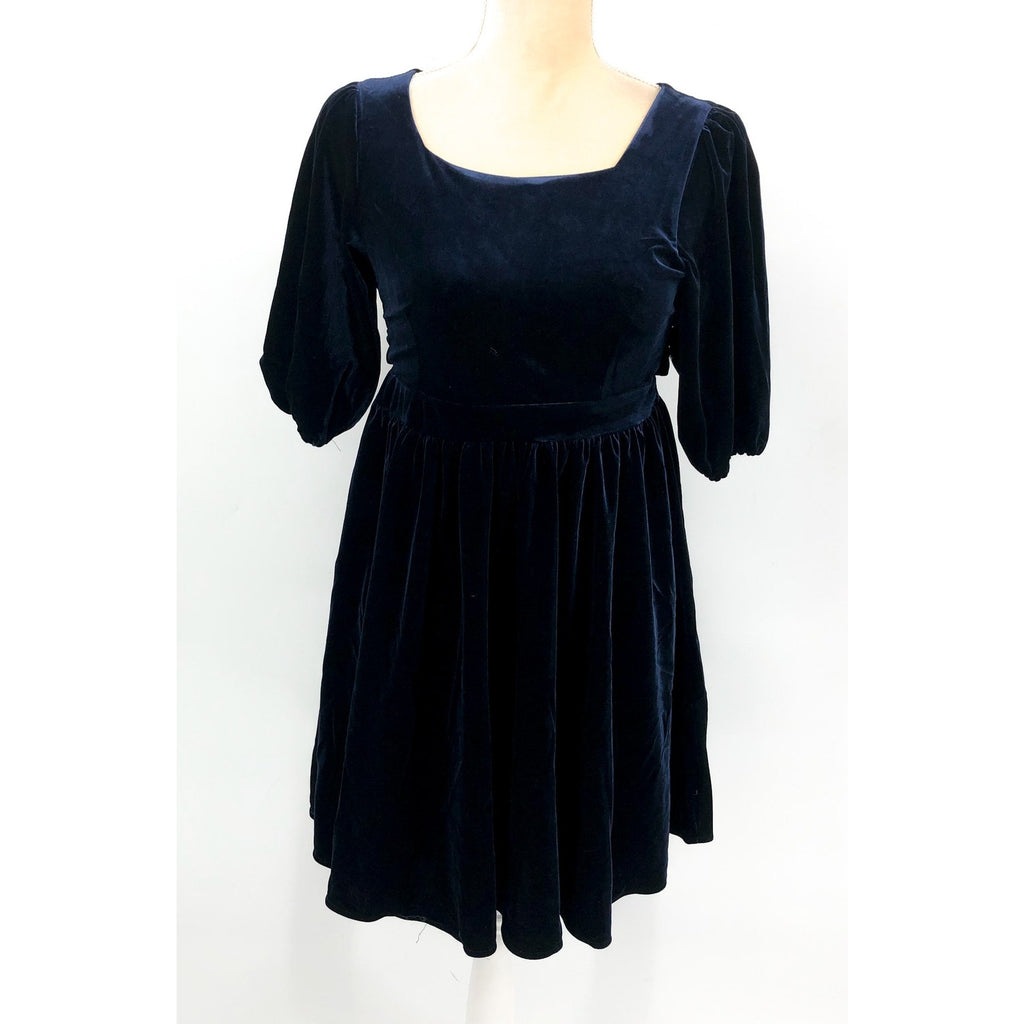 BARDOT Girl's Wynter Velour Dress Size 16 Navy Blue Short Puff Sleeve NWT