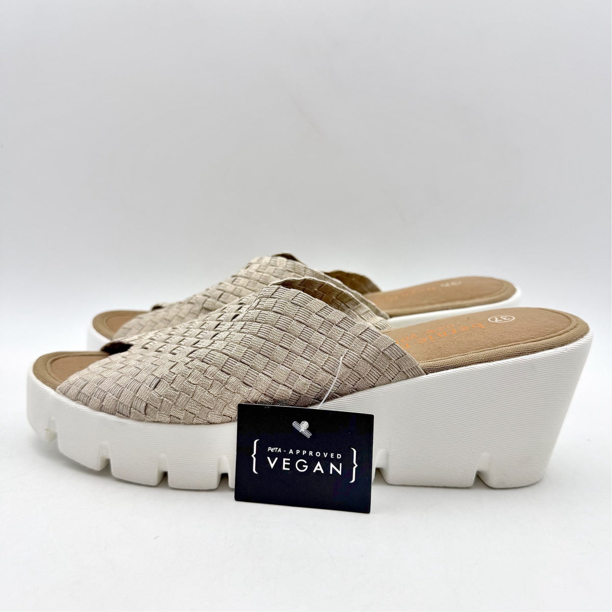 Bernie Mev Womens Venti Summer Wedge Sandals EU 37 Size 6 Light Gold NWOB