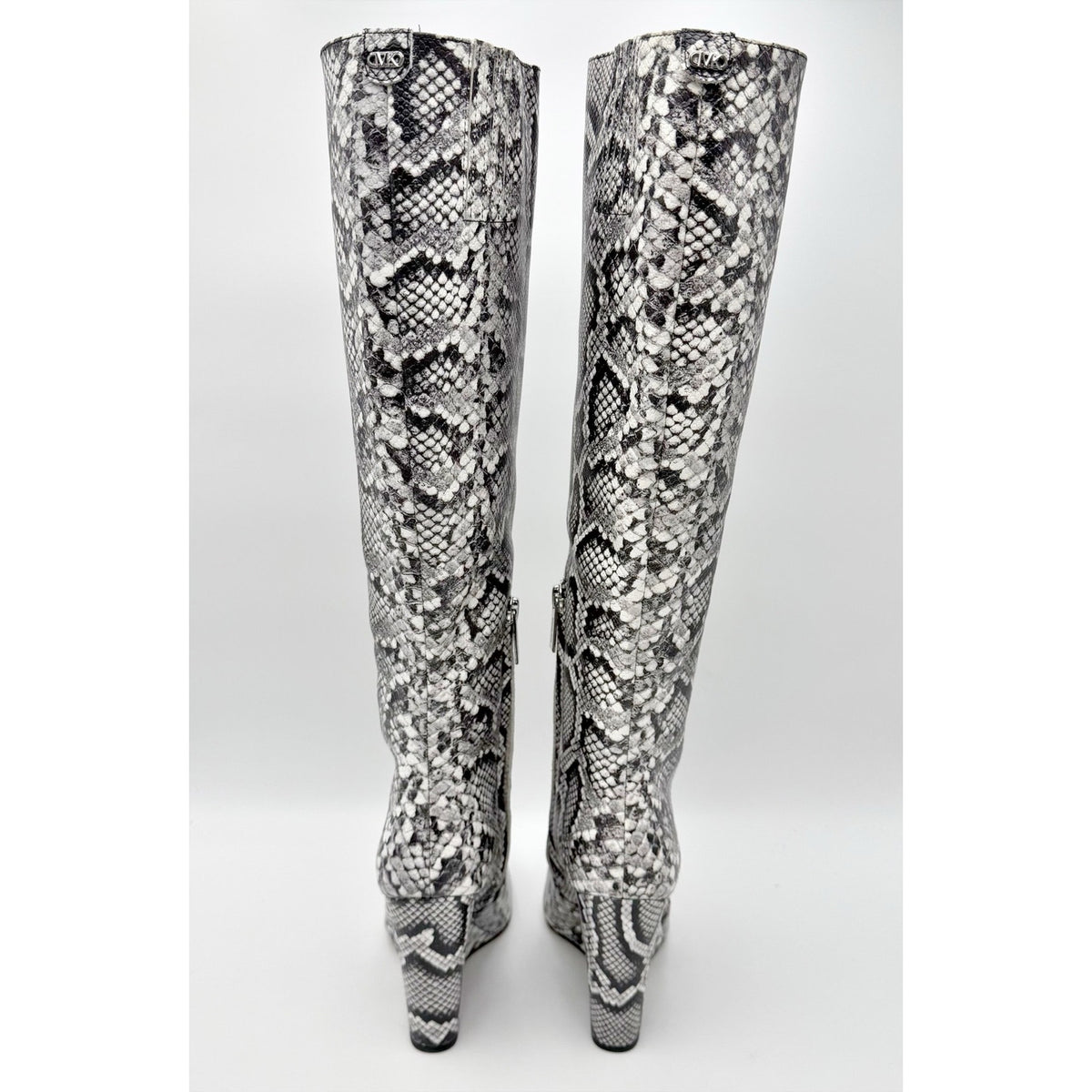 Michael Kors Womens Isra Knee High Wedge Boots Size 5.5 Black Snake Leather NWOB