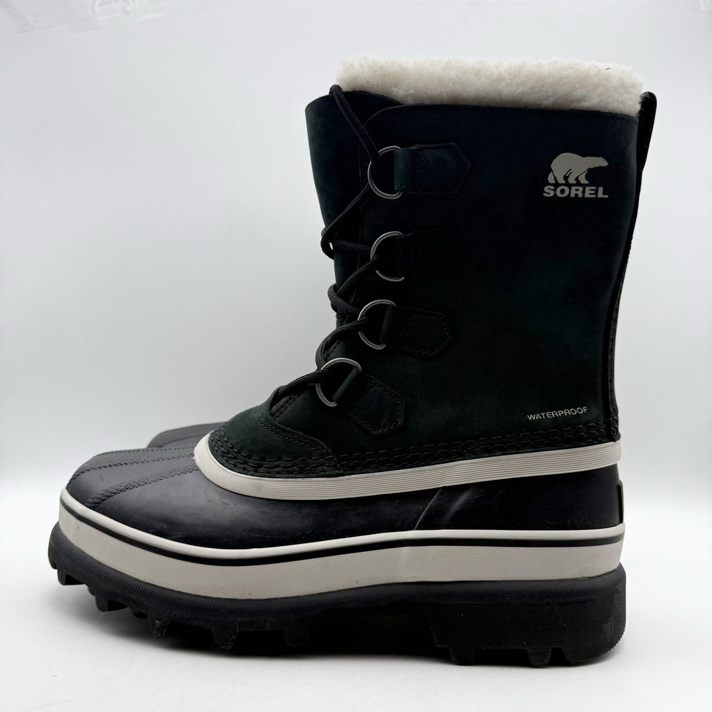 SOREL Womens Caribou Boots US 7.5 Black Stone Leather Insulated Waterproof NWOB