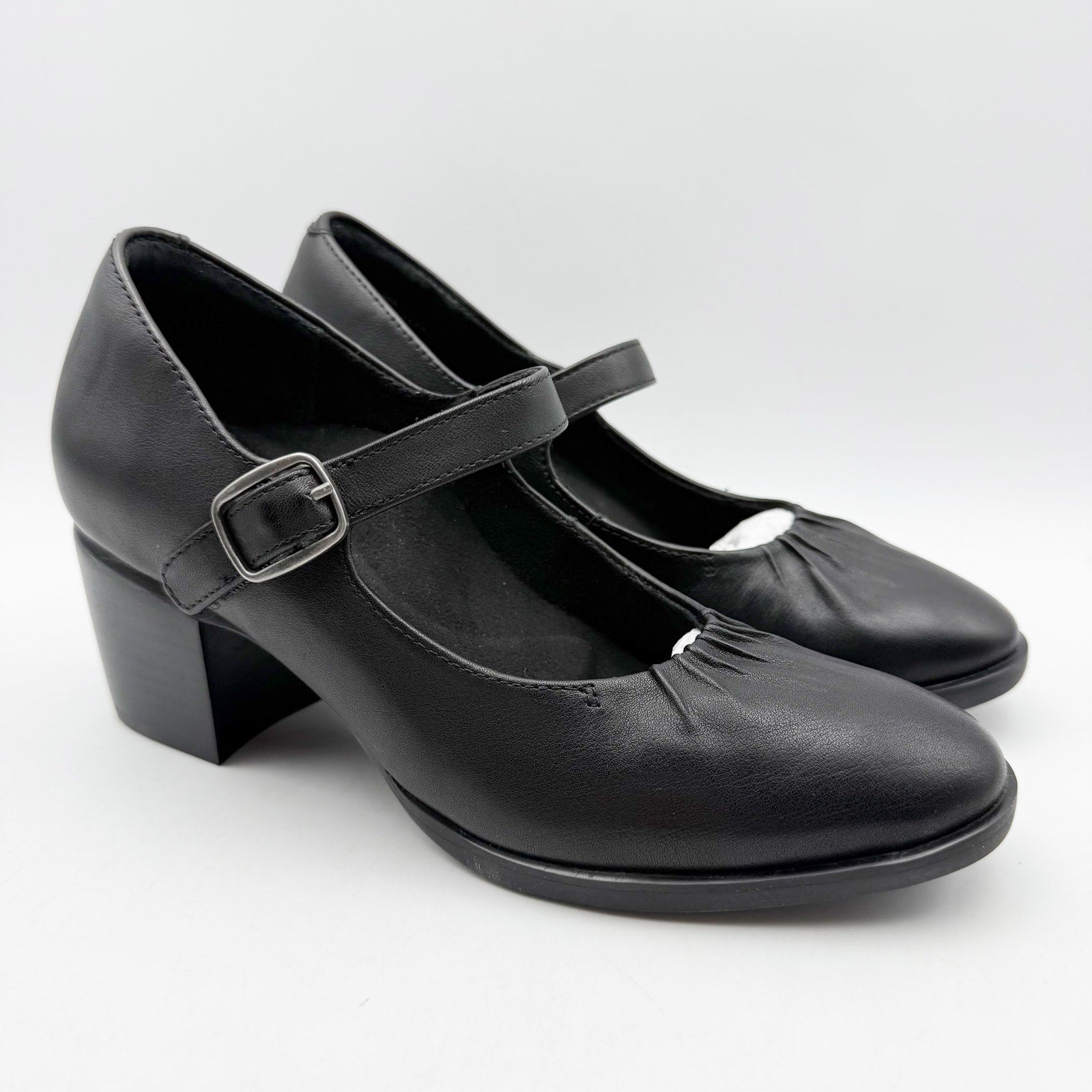 Aetrex Womens Sara Mary Jane Pumps EU 36 US 6-6.5 Black Leather Heels NIB