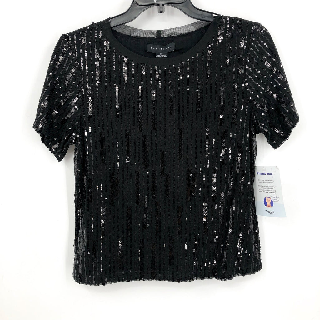 SANCTUARY Women's Sequin Perfect Tee Large Black Short Sleeve NWT
