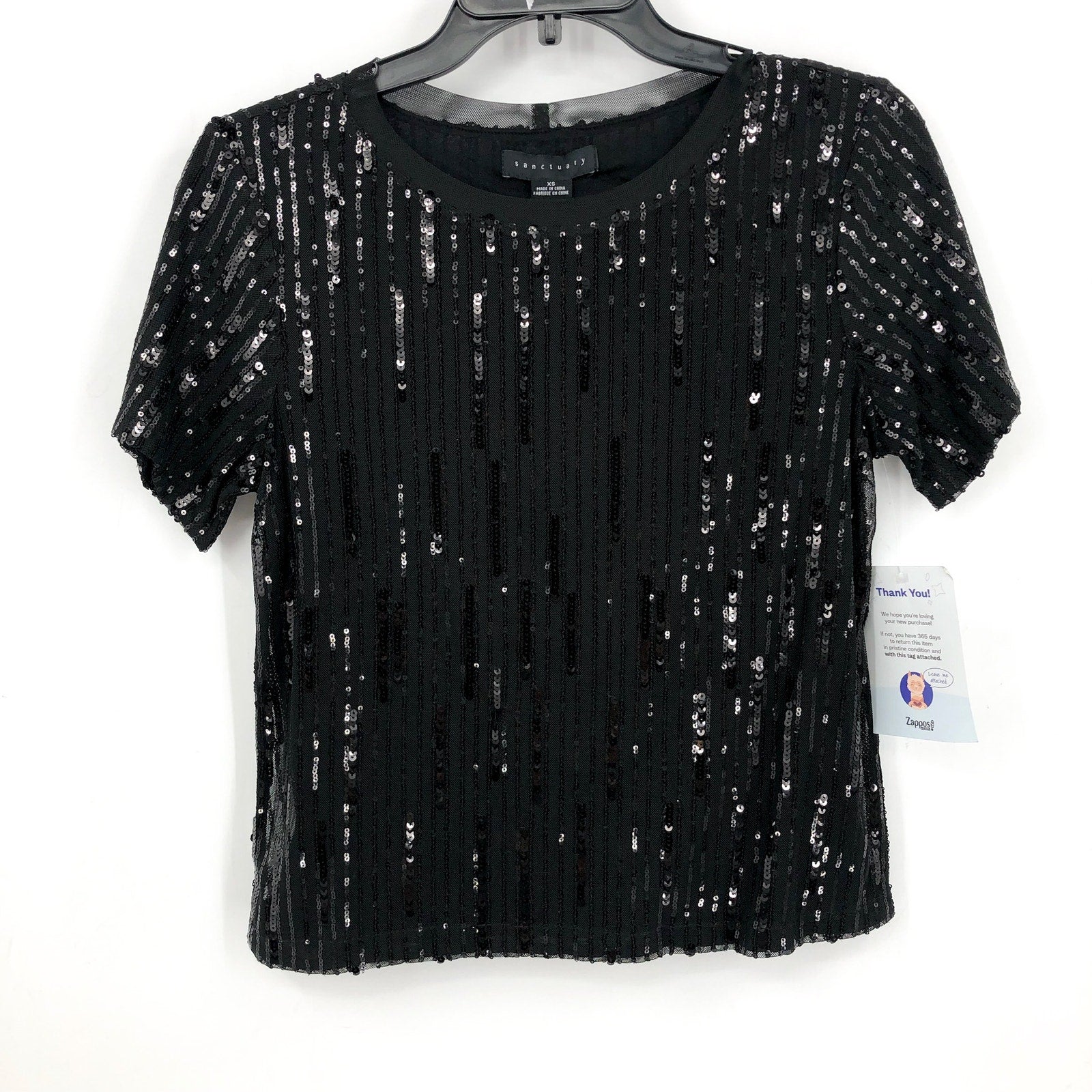 SANCTUARY Women's Sequin Perfect Tee Large Black Short Sleeve NWT