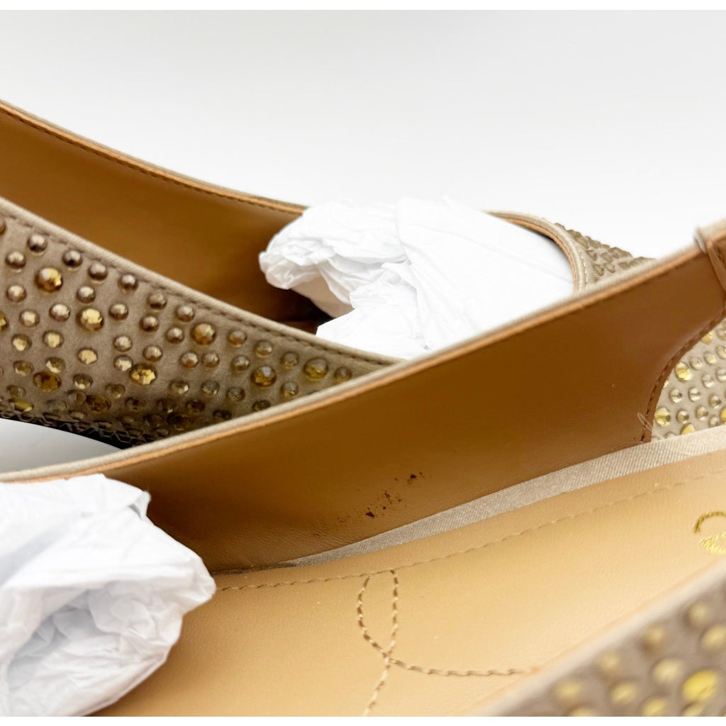 J. Renee Womens Ferryanne Kitten Heels Size 9 Wide Beige Satin Rhinestone NIB