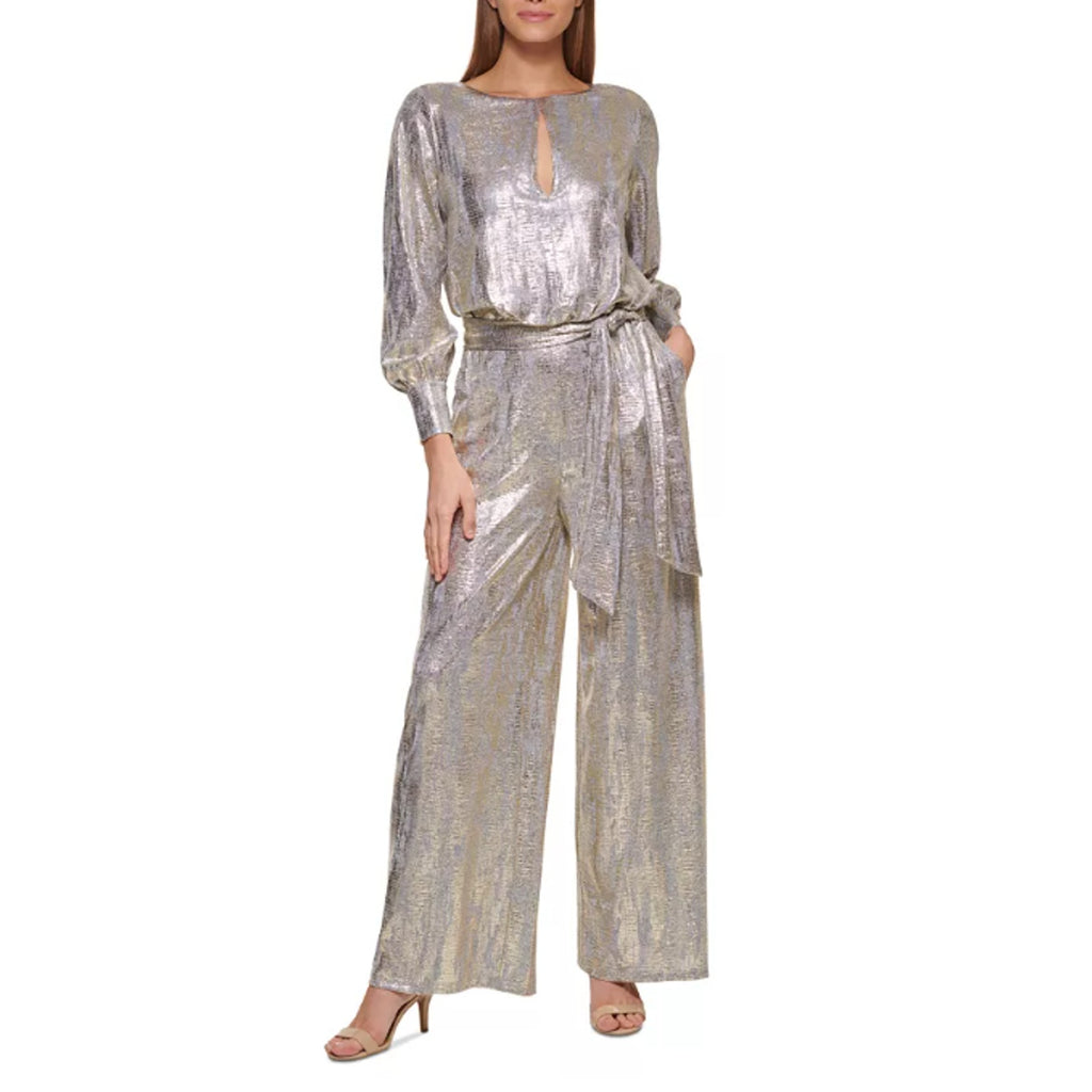 Vince Camuto Women's Metallic Wide-Leg Jumpsuit 0 Petite Gold Belted NWT