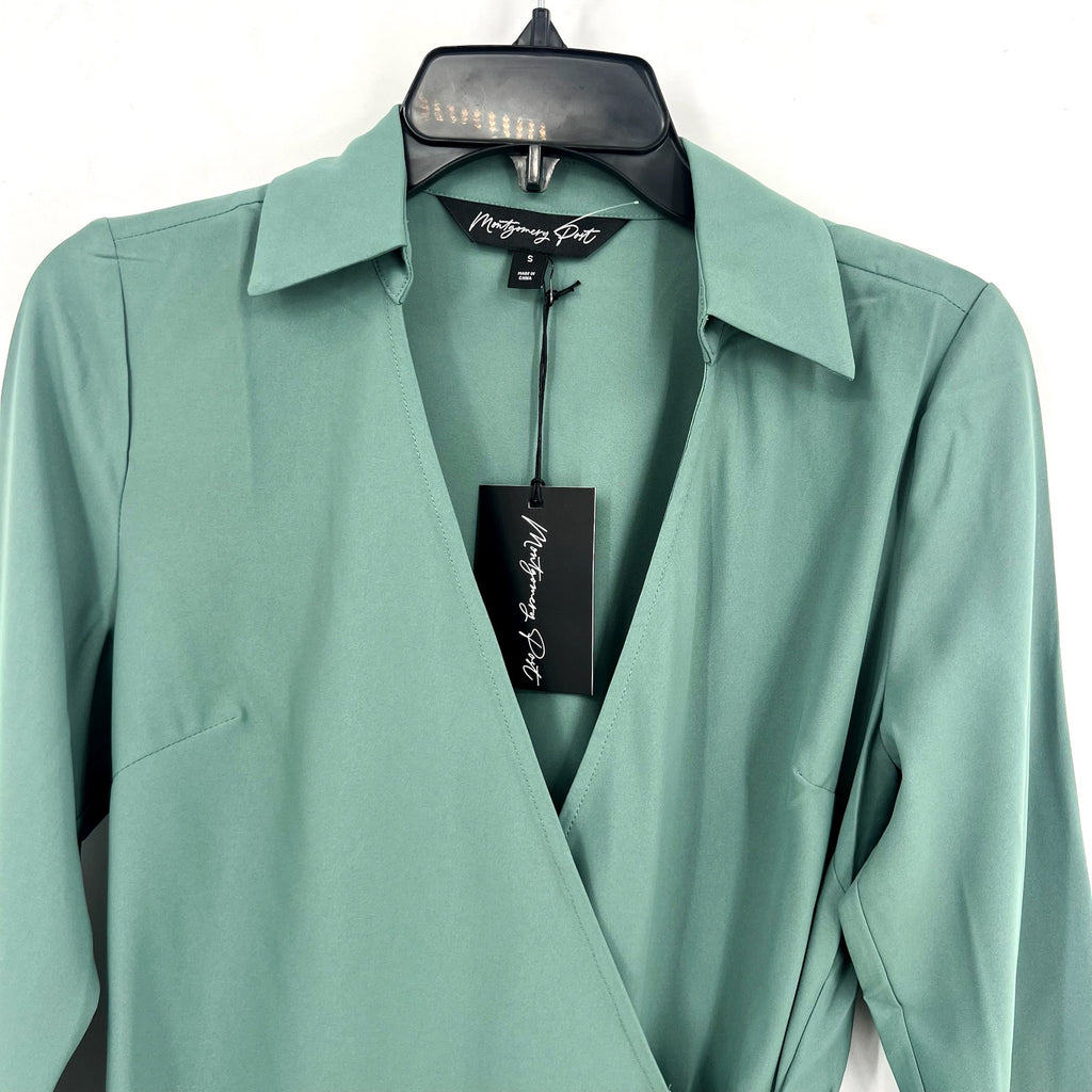 MONTGOMERY POST Womens Wrap Sleeve Blouse Small Green Three Quarter NWT