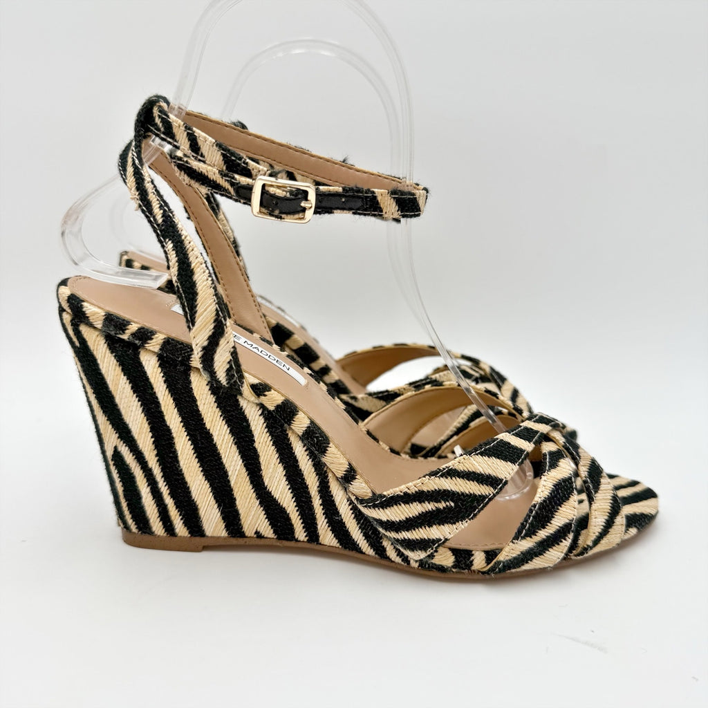 Steve Madden Womens Harbor Wedge Sandals Size 8 M Zebra Brown Black NIB
