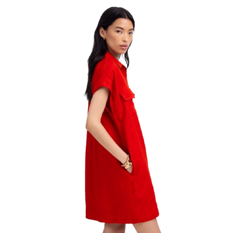 MADEWELL Utility Short-Sleeve Mini Shirtdress XS Red 100% Linen NV453 NWT