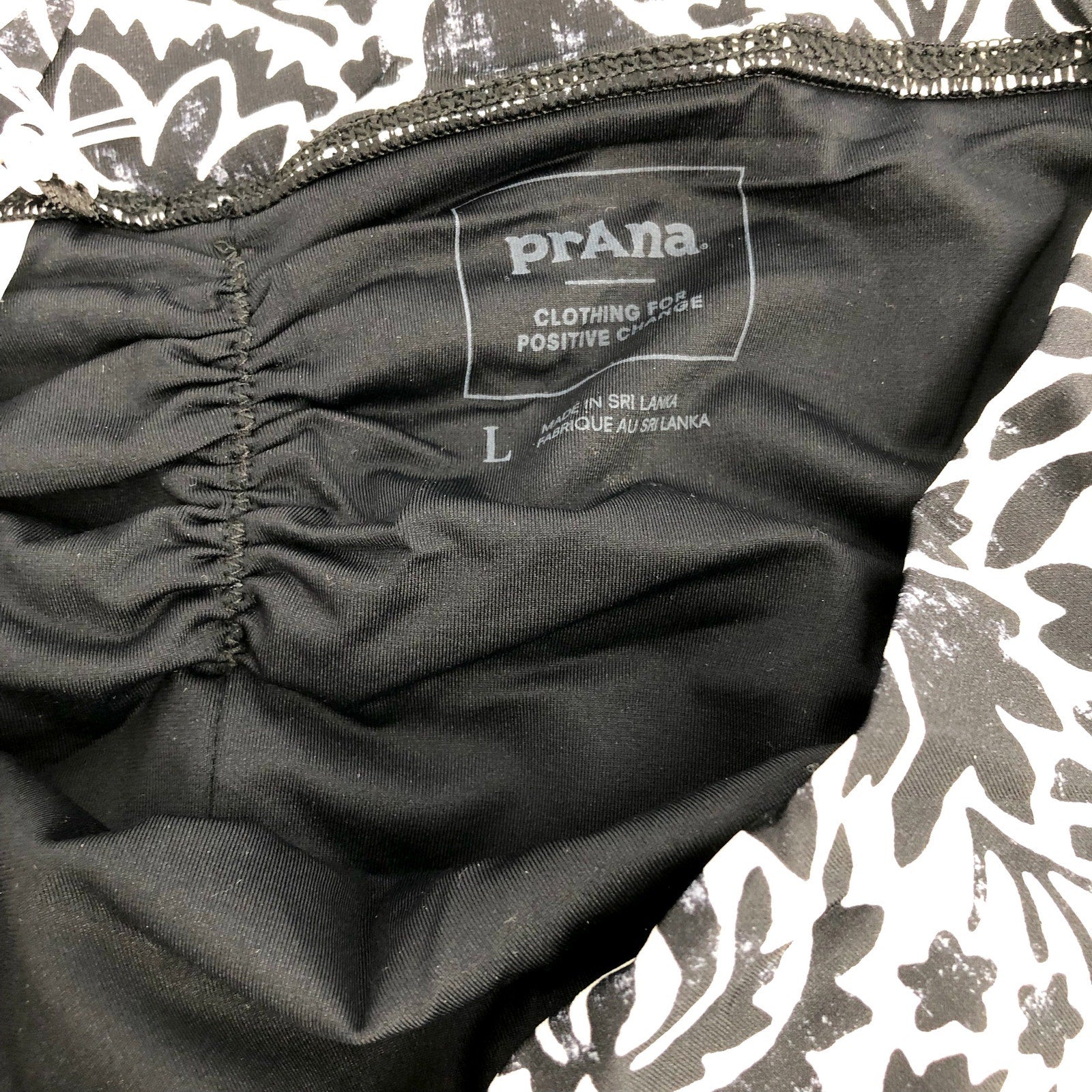 PRANA Women's Aurelia Bikini Bottom Large White Black Flora Fauna High Waist NWT