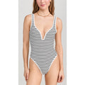 L*SPACE Coco One Piece Swimsuit Large Black White Sailing Along Stripes NWT