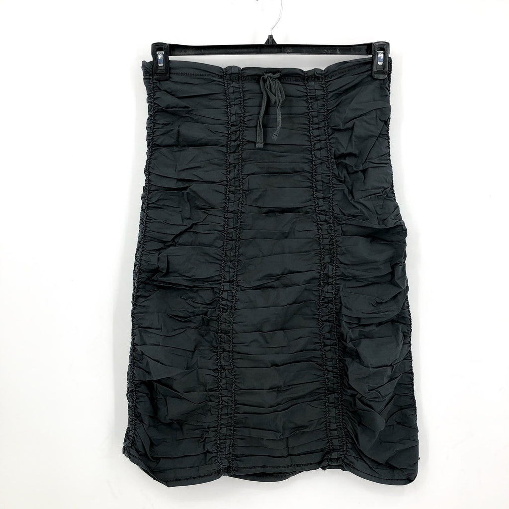 XCVI Double Shirred Panel Midi Skirt Large Charcoal Grey Stretch Poplin NWT