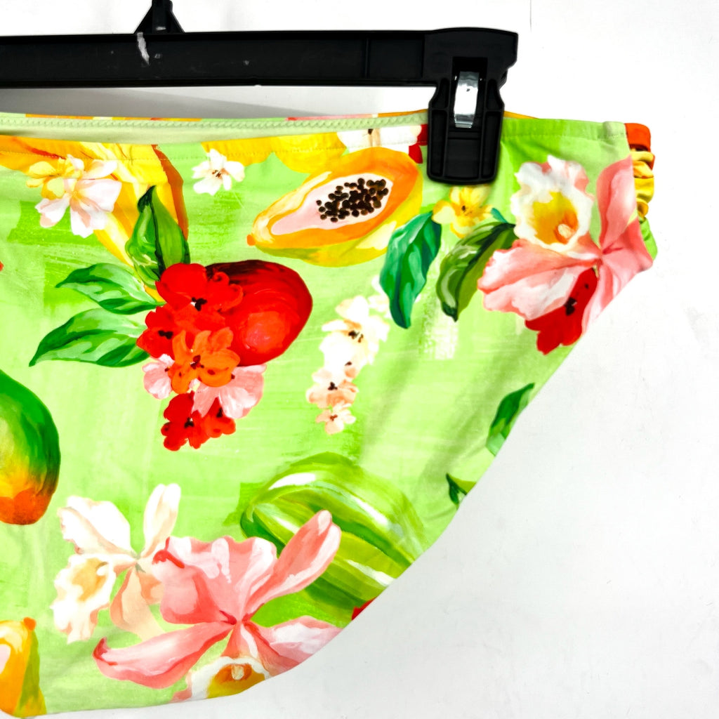 SEAFOLLY Womens Tropique Ruched Bikini Bottom Size 12 Green Aloe Gel Print NWT