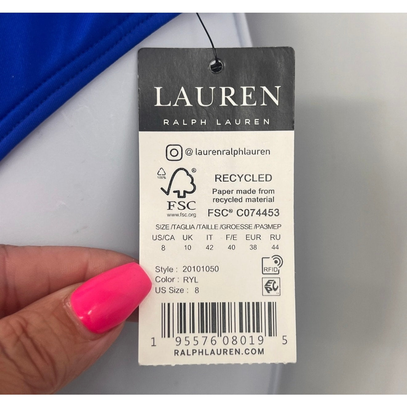 LAUREN RALPH LAUREN Women's Hipster Bikini Bottoms Size 8 Blue Beach Club NWT