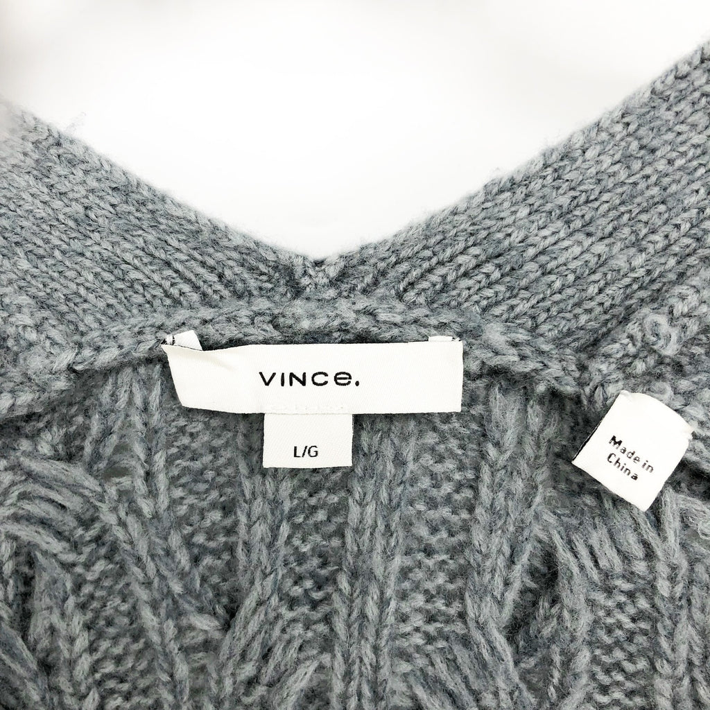 Vince. Womens Cable Cardigan Sweater Large Grey Cashmere Merino Wool Knit NWOT