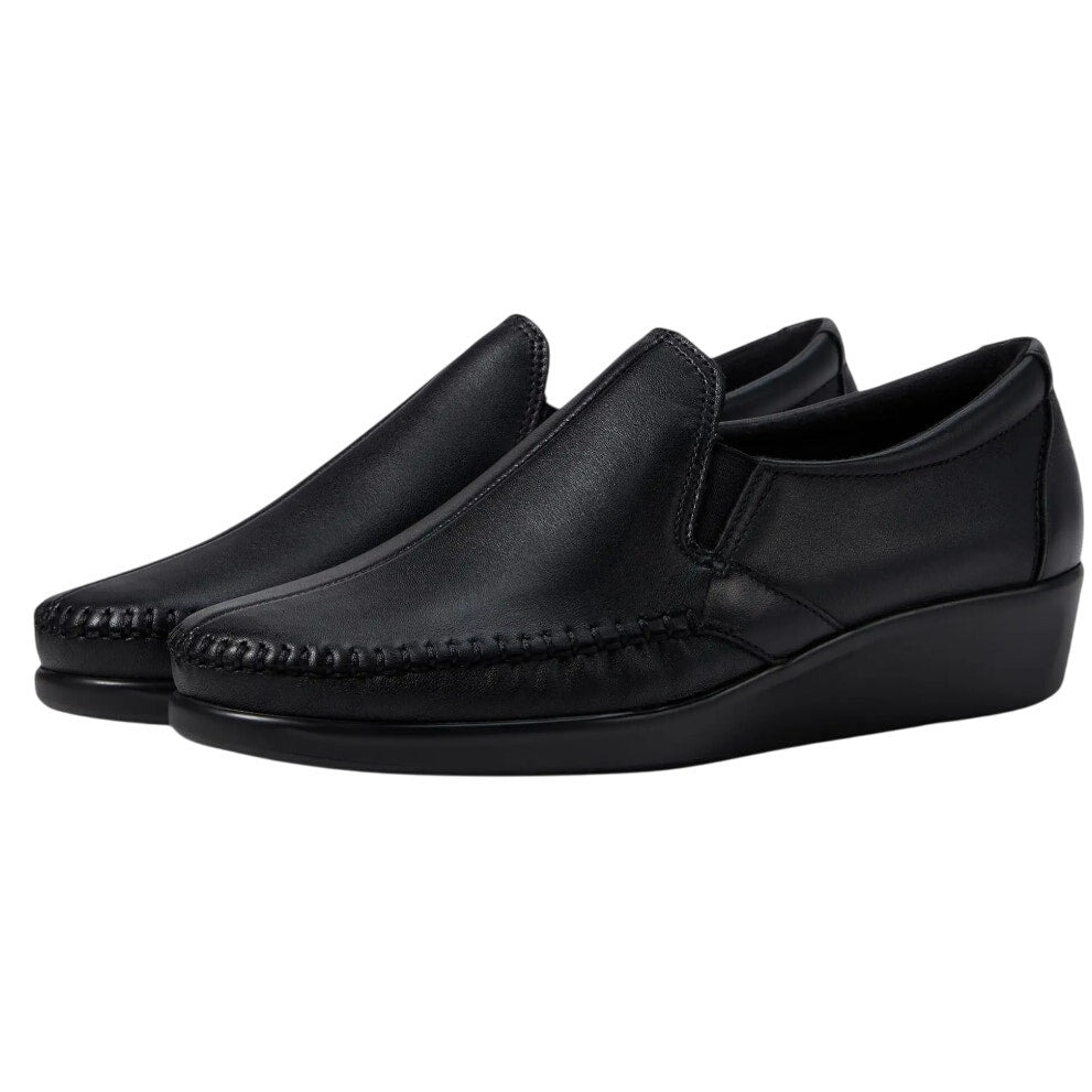 SAS Womens Dream Comfort Loafers US 8 Black Leather Hand Laced Moccasin NIB
