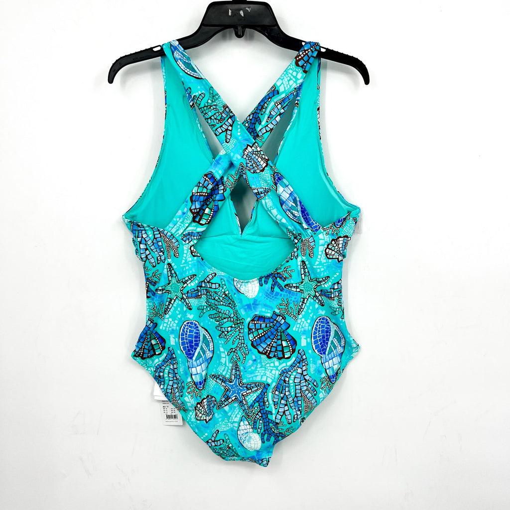 SEAFOLLY La Mer Cross Back One Piece Swimsuit Size 14 Aquatic Blue Print NWT