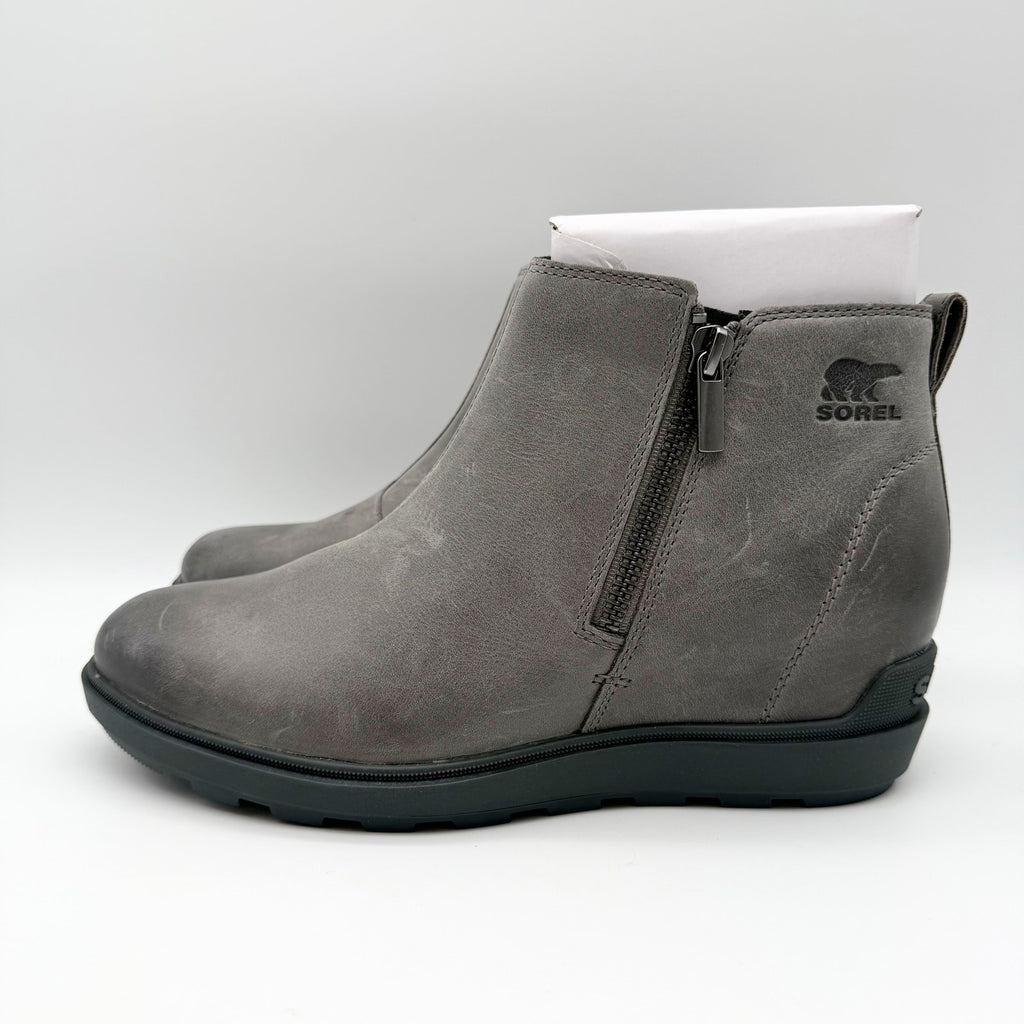 Sorel Womens Evie ll Zip Wedge Bootie Size 10.5 Grey Leather Waterproof NIB