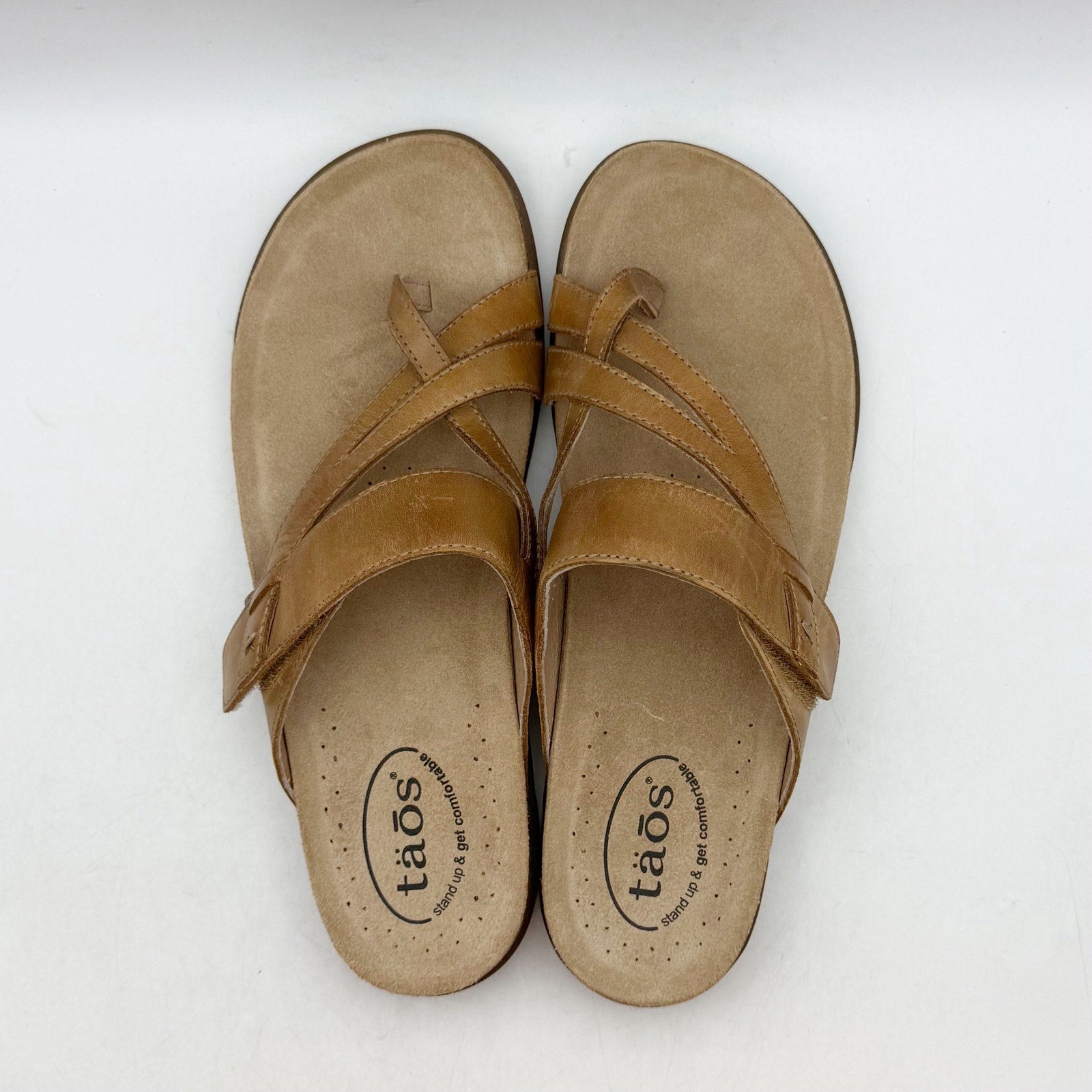 Taos Womens Perfect Toe Loop Sandals Size 10 M Tan Leather NIB