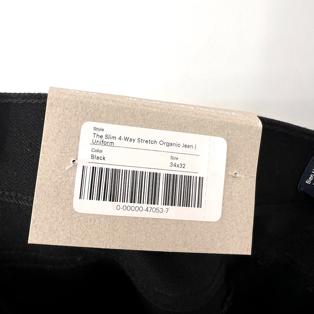 EVERLANE Uniform Men's Slim Jeans 34x32 Black 4-Way Stretch Organic Cotton NWT