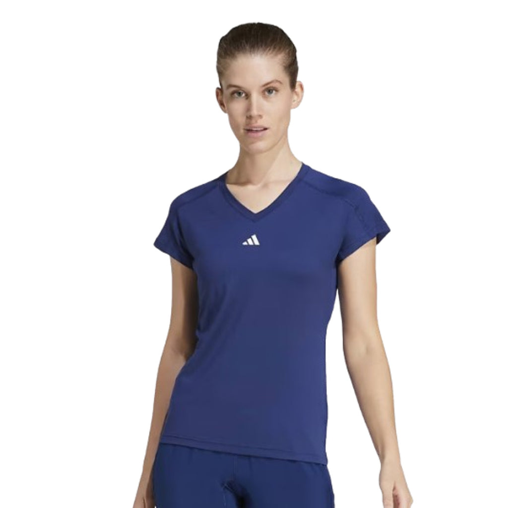 ADIDAS Women's Train Essentials V-Neck Tshirt Medium Dark Blue Short Sleeve NWT