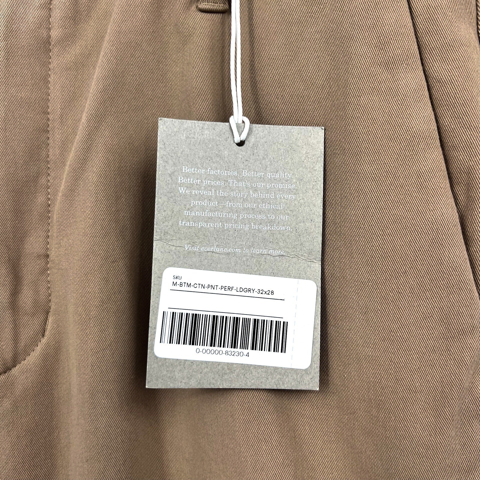 Everlane Men's The Performance Slim Chino Pants 32x28 Tan Toasted Coconut NWT