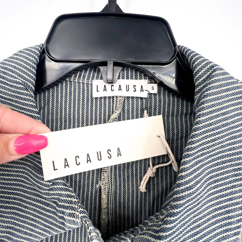 LACAUSA Womens Railroad Lucky Jumpsuit Small Blue Sea Salt Stripe NWT