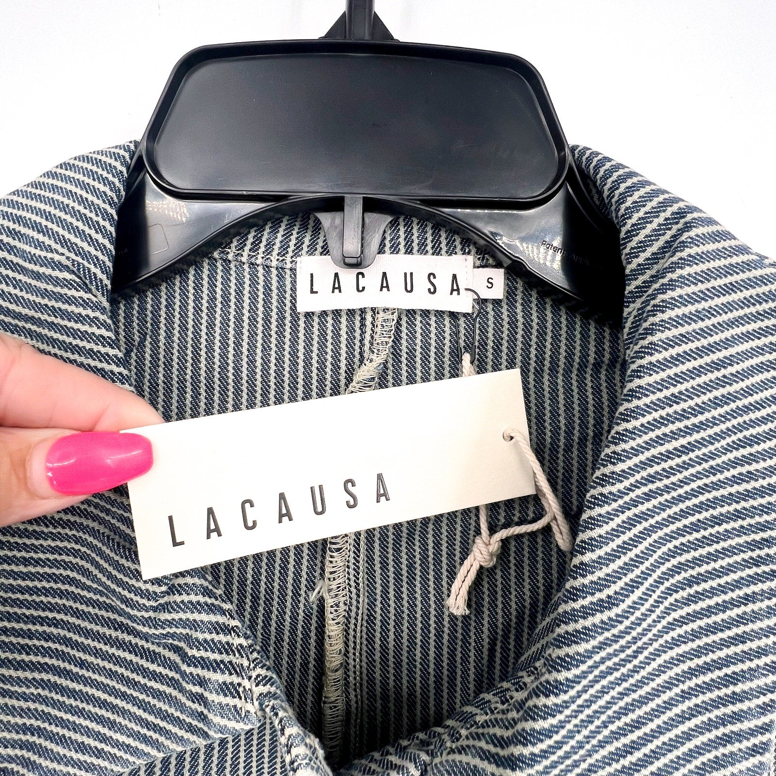 LACAUSA Womens Railroad Lucky Jumpsuit Small Blue Sea Salt Stripe NWT
