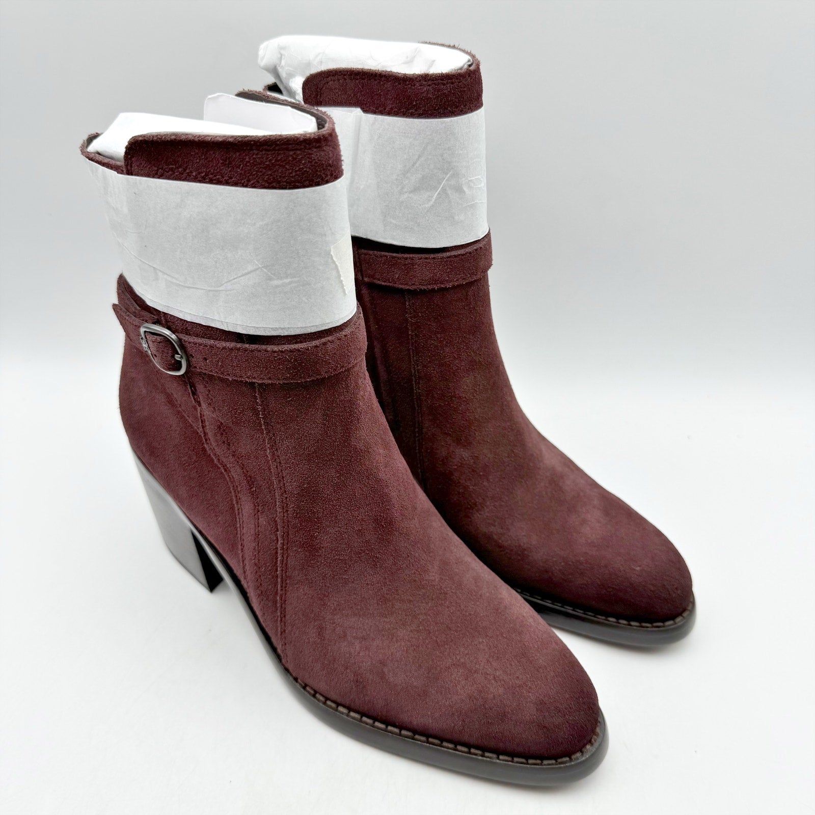 Sam Edelman Womens Simona Ankle Booties US 8.5 M Red Burgundy Suede Heeled NWOB