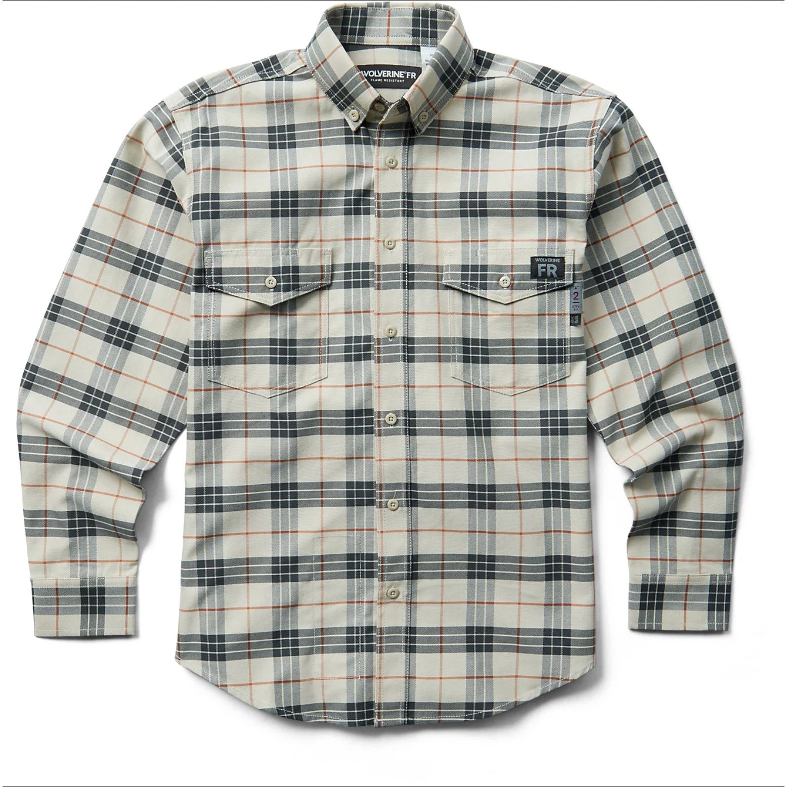 WOLVERINE Mens FR Twill Shirt Medium Cream Black Plaid Long Sleeve NWT