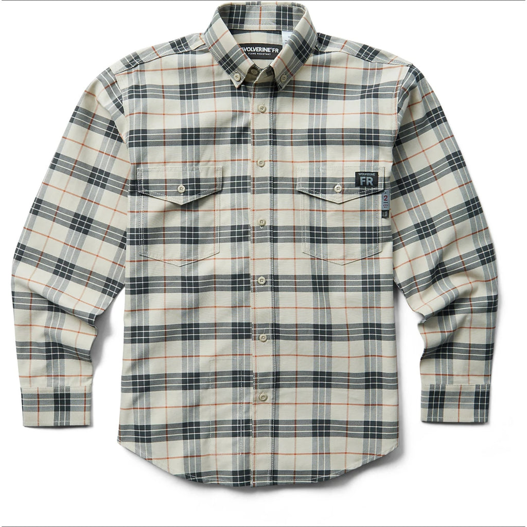WOLVERINE Mens FR Twill Shirt Medium Cream Black Plaid Long Sleeve NWT