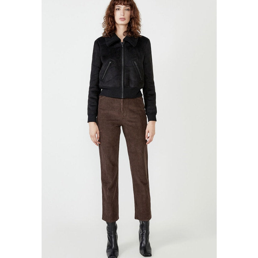 BARDOT Women's Shearling Bomber Jacket Small US 4 Black Faux Suede Cropped NWT