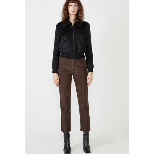 BARDOT Women's Shearling Bomber Jacket Small US 4 Black Faux Suede Cropped NWT