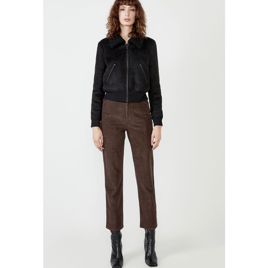 BARDOT Women's Shearling Bomber Jacket Small US 4 Black Faux Suede Cropped NWT