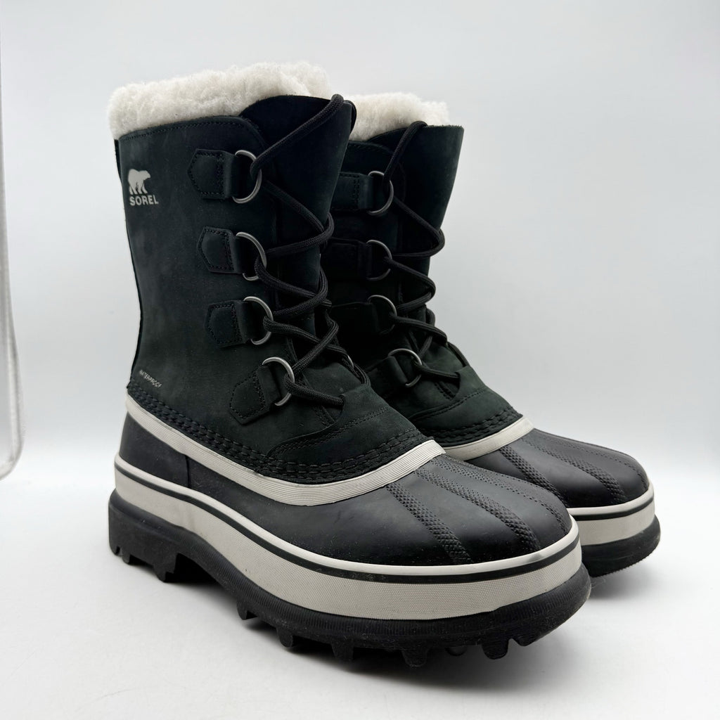 SOREL Womens Caribou Boots US 7.5 Black Stone Leather Insulated Waterproof NWOB
