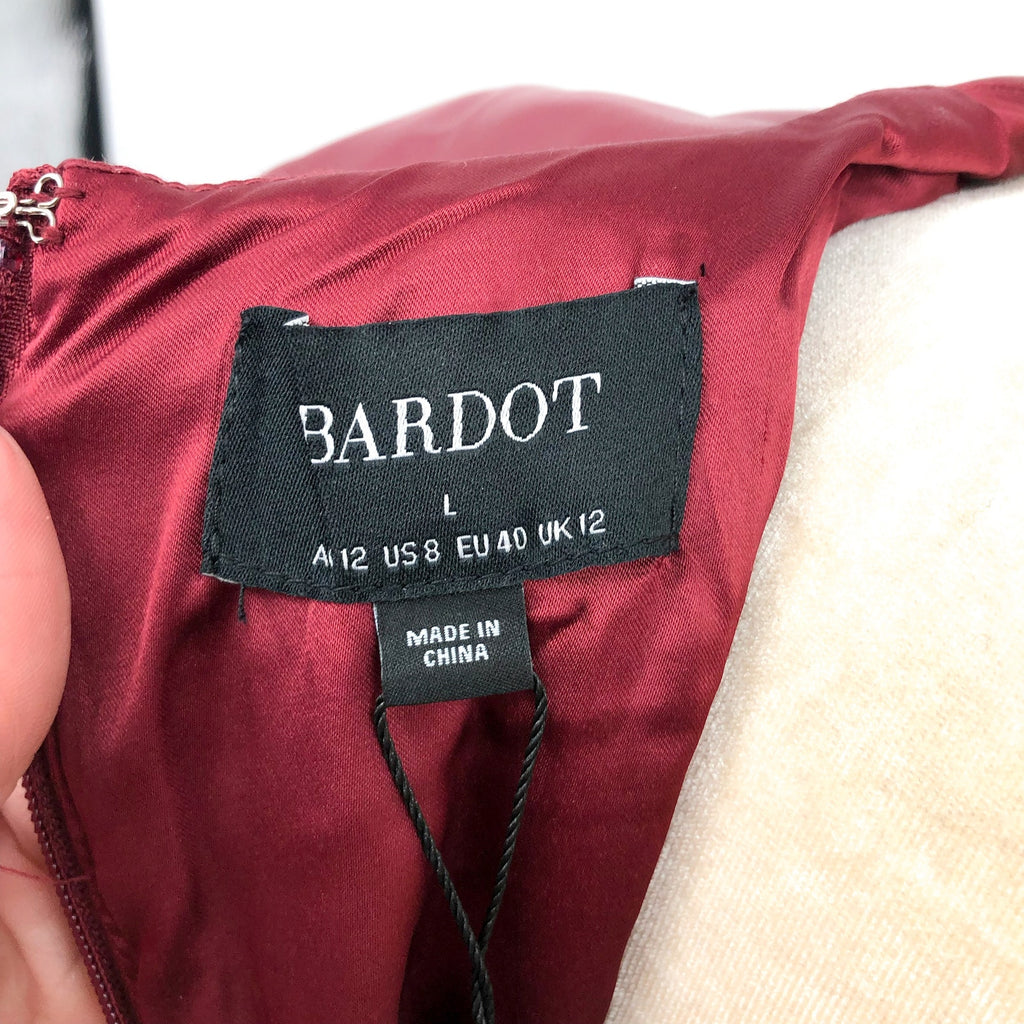 BARDOT Womens Wrap Midi Dress Large US 8 Red Burgundy Vegan Leather NWT