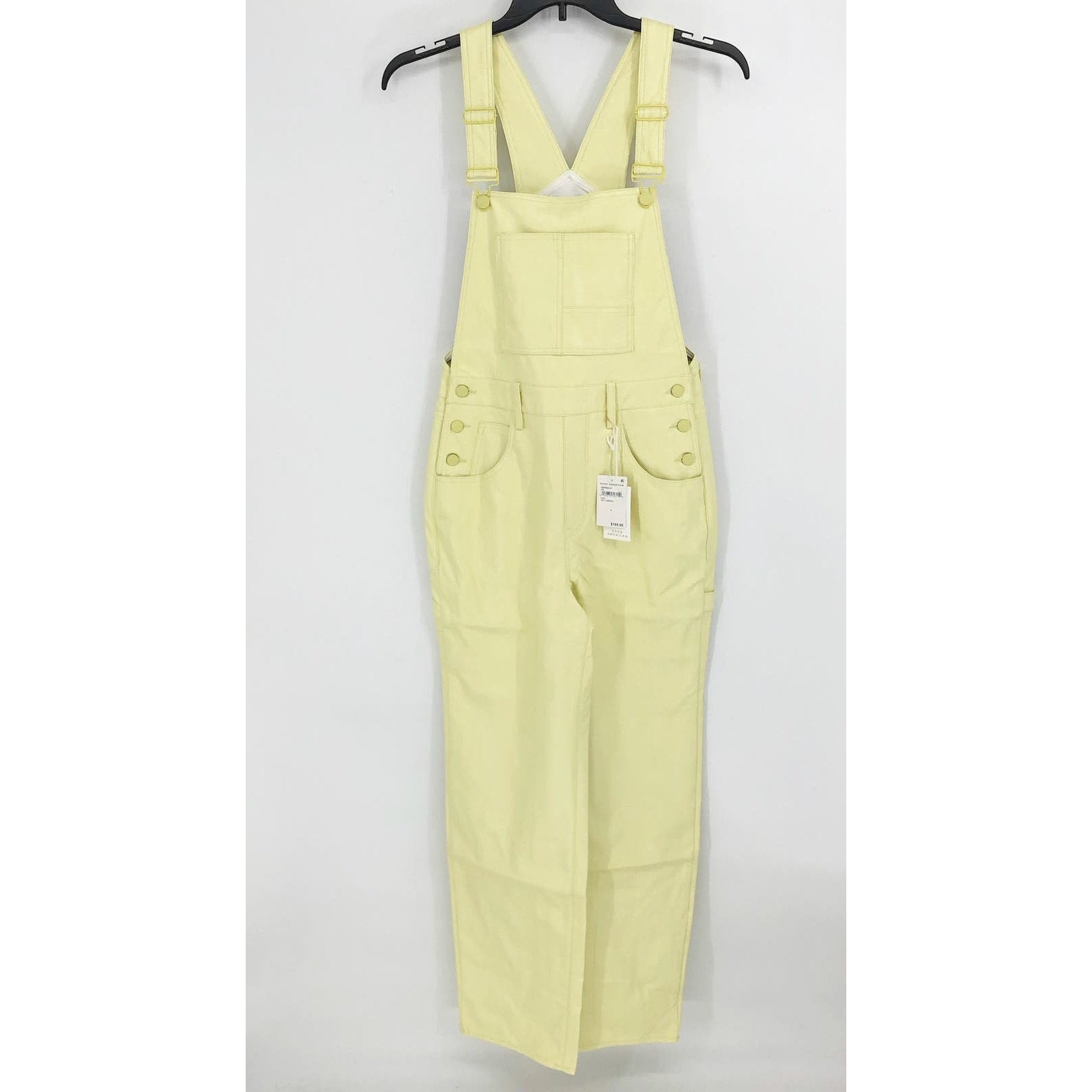 GOOD AMERICAN Better Than Leather Straight Leg Overalls US 6 Key Lime Green NWT