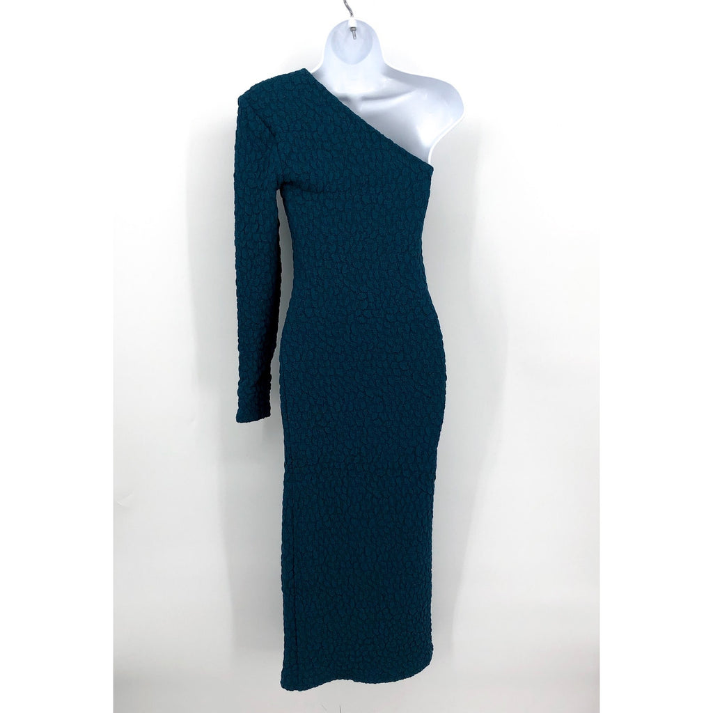 BARDOT Women's Crinkle One Shoulder Dress Size 4 Teal Blue Stretch Lined NWT