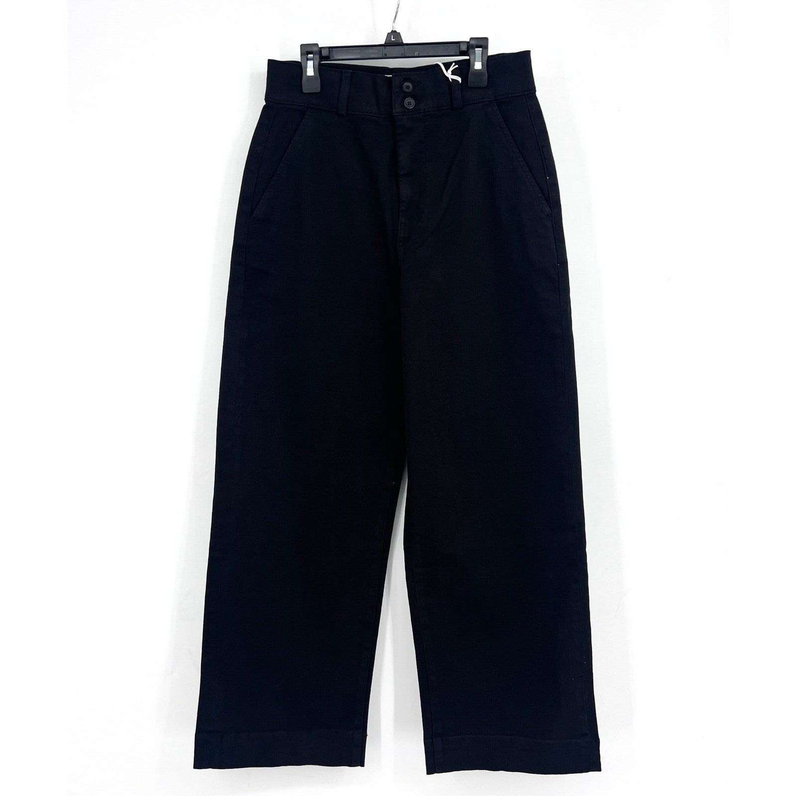 EVERLANE Womens Organic Wide-Leg Crop Pants Size 2 Black Chino Stretch Twill NWT