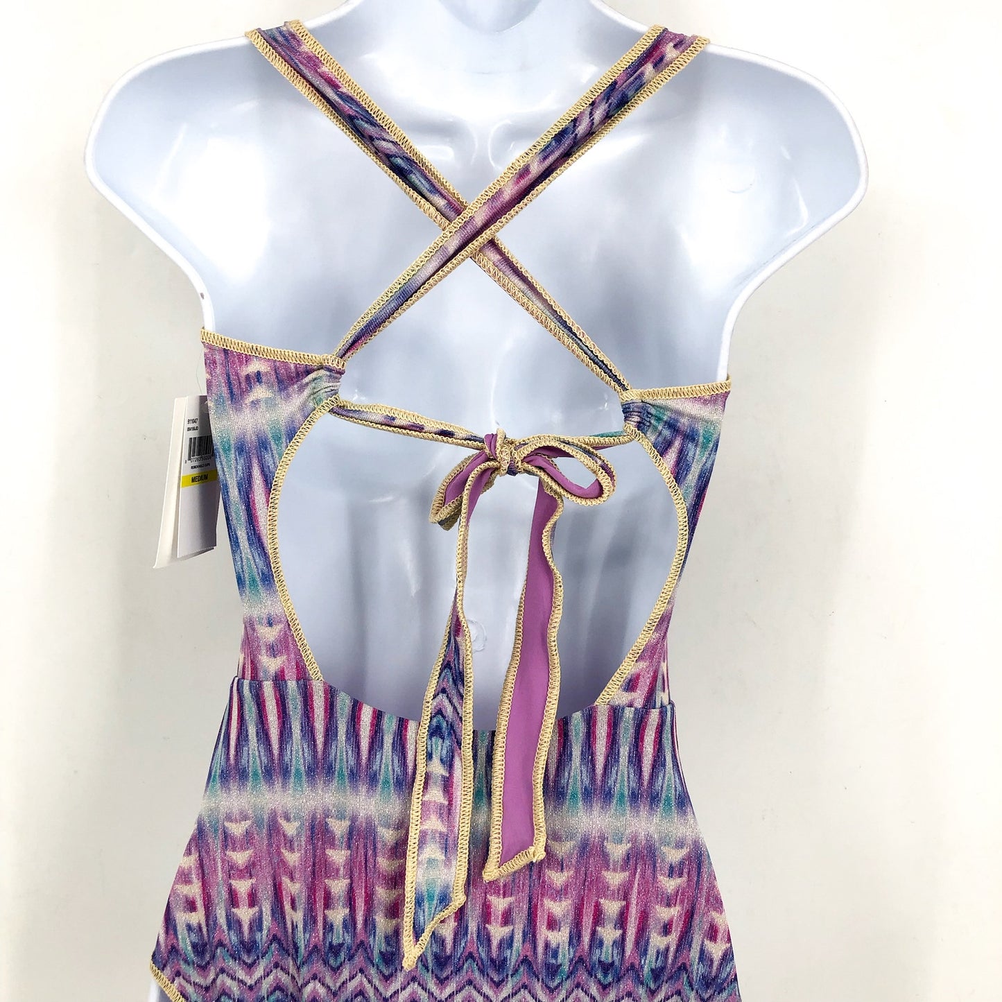 BECCA Women's Standard Tulum One Piece Swimsuit Large Purple Abstract Print NWT