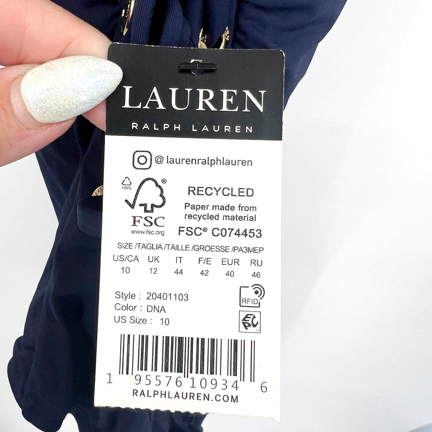 LAUREN RALPH LAUREN Strappy Plunge One-Piece Swimsuit Size 10 Blue Vneck NWT