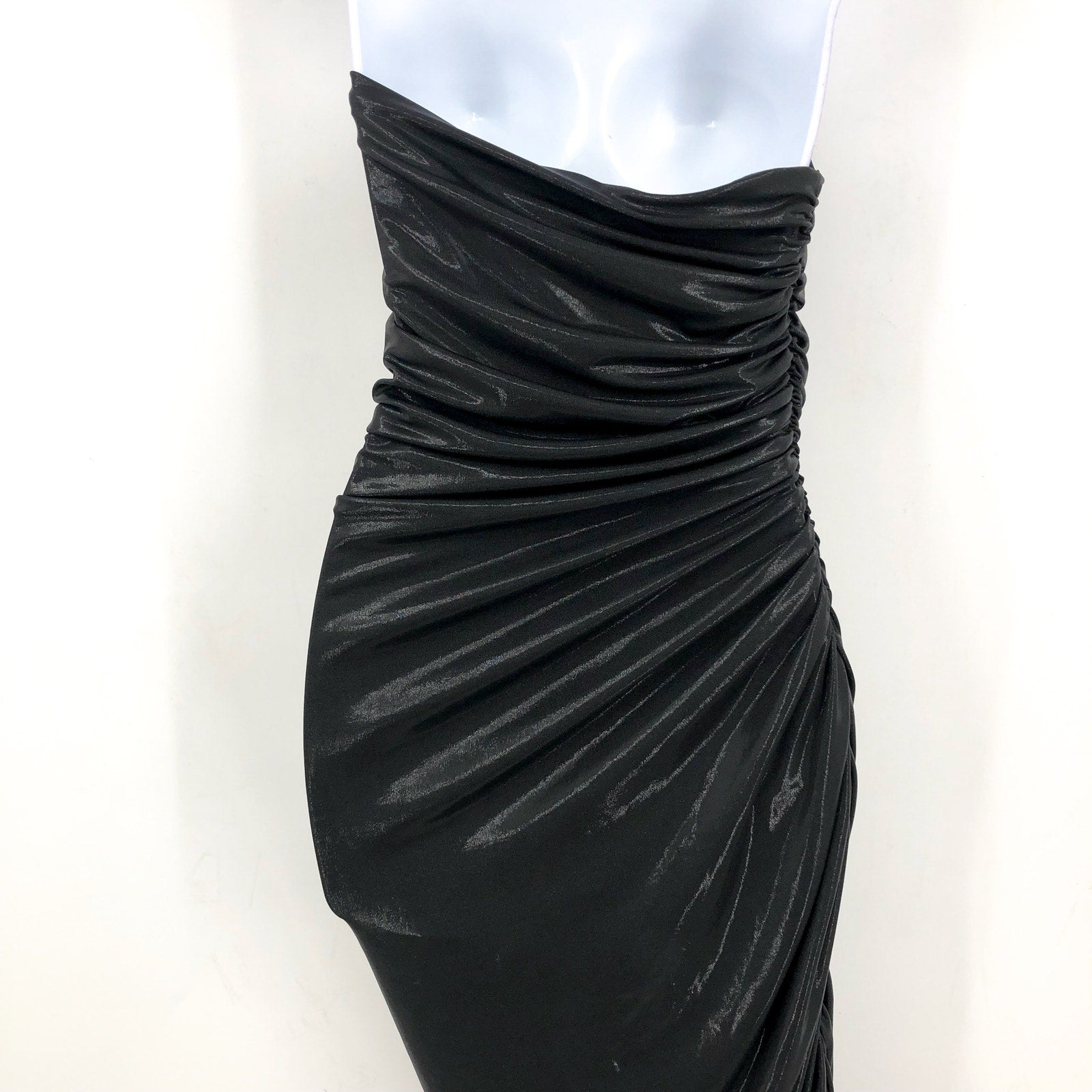 NORMA KAMALI Diana Strapless Ruched Lamé Dress Medium 38 Dark Grey Metallic NWT