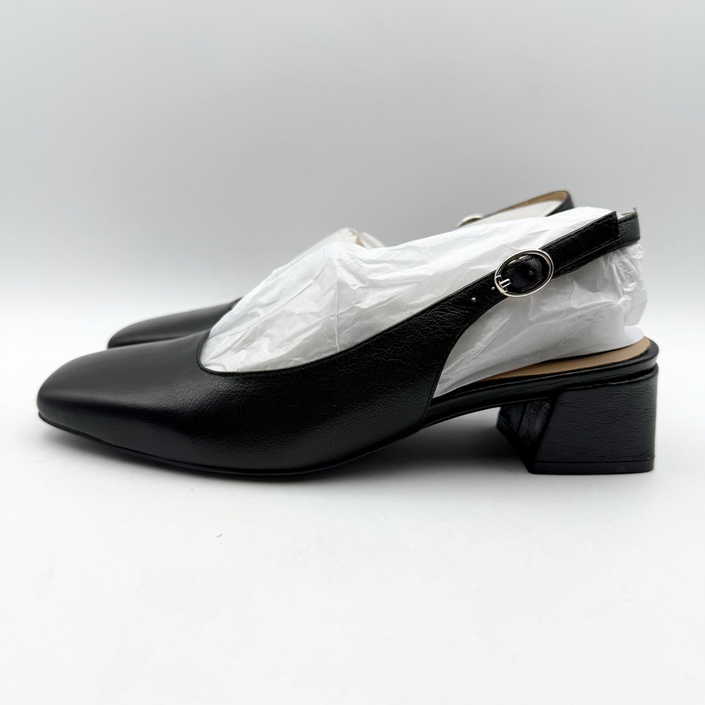 Naturalizer Womens Jayla Low Slingback Heels US 6.5 Wide Black Leather NIB