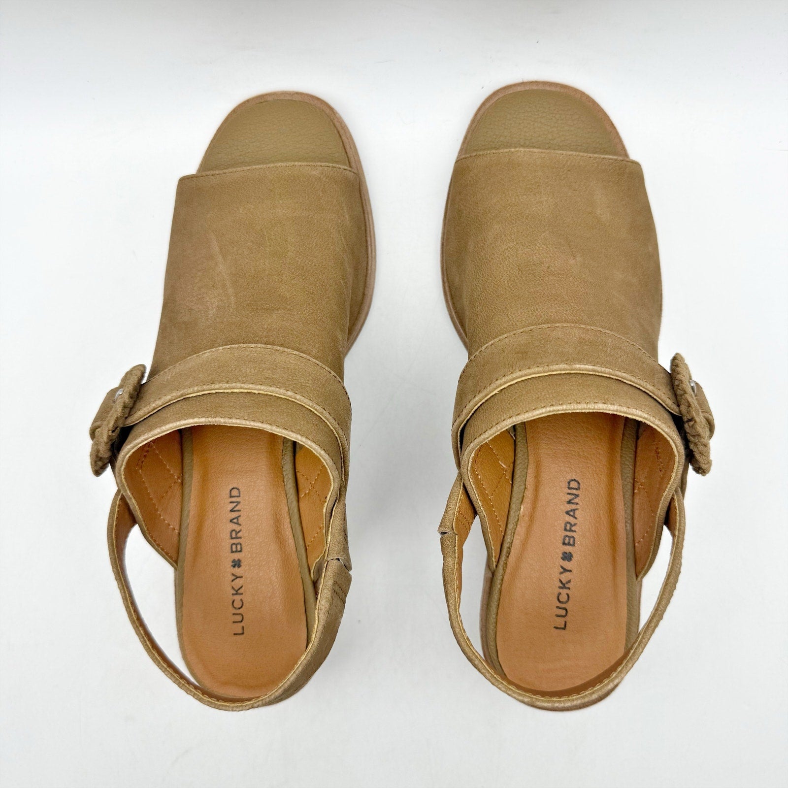 Lucky Brand Womens Badret Heel Sandals US 6 M EU 36 Dark Tan Suede NIB