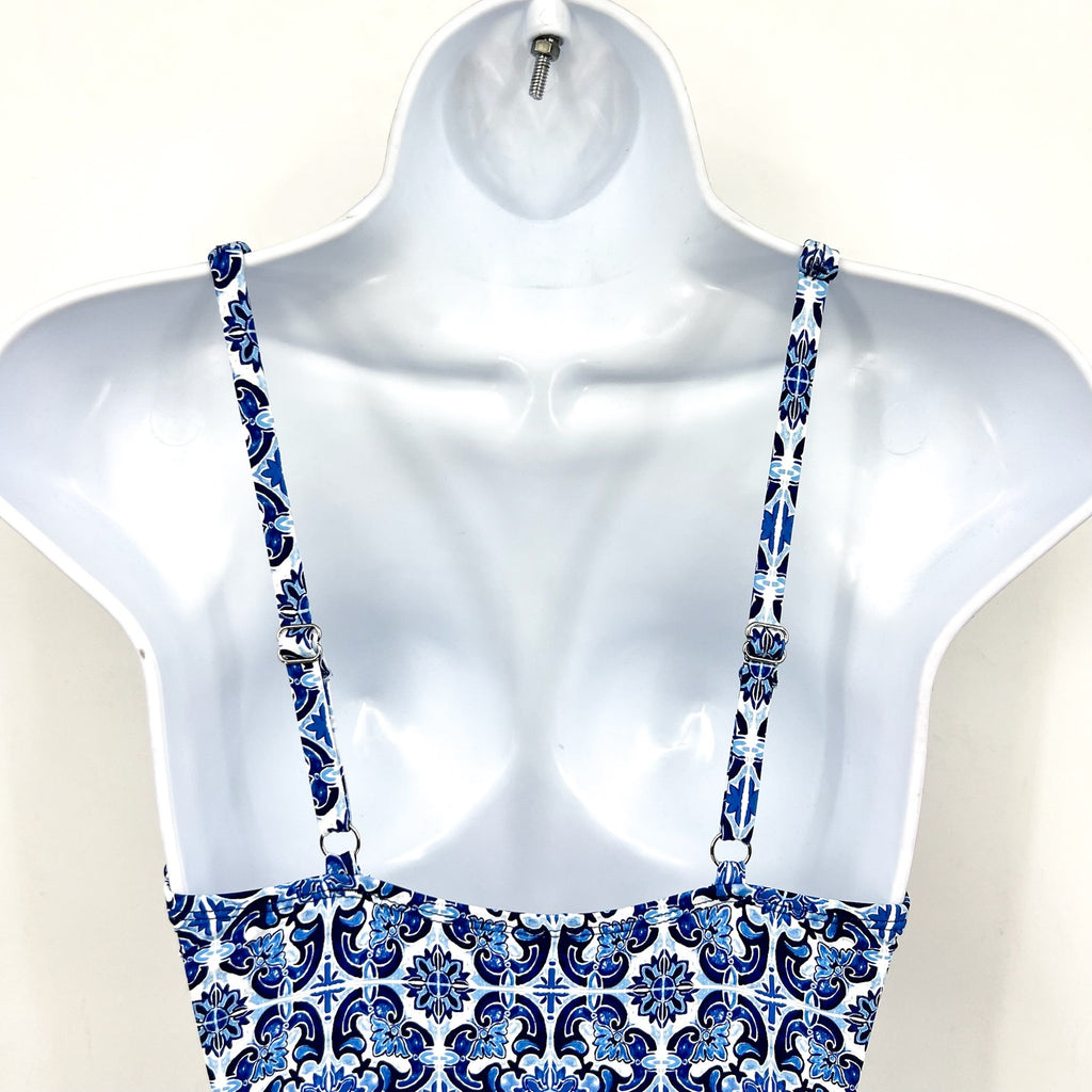 TOMMY BAHAMA Terrazzo Tile One-Piece Swimsuit Size 6 Palace Blue Tie-Front NWT