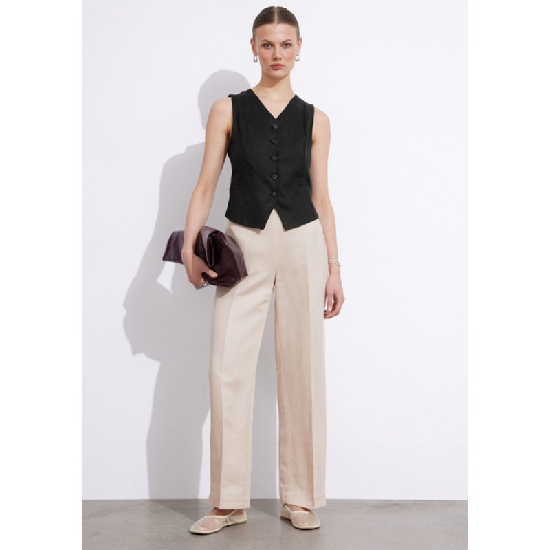 & Other Stories Women's Wide Leg Pants Size 8 Light Beige Linen Blend NWT