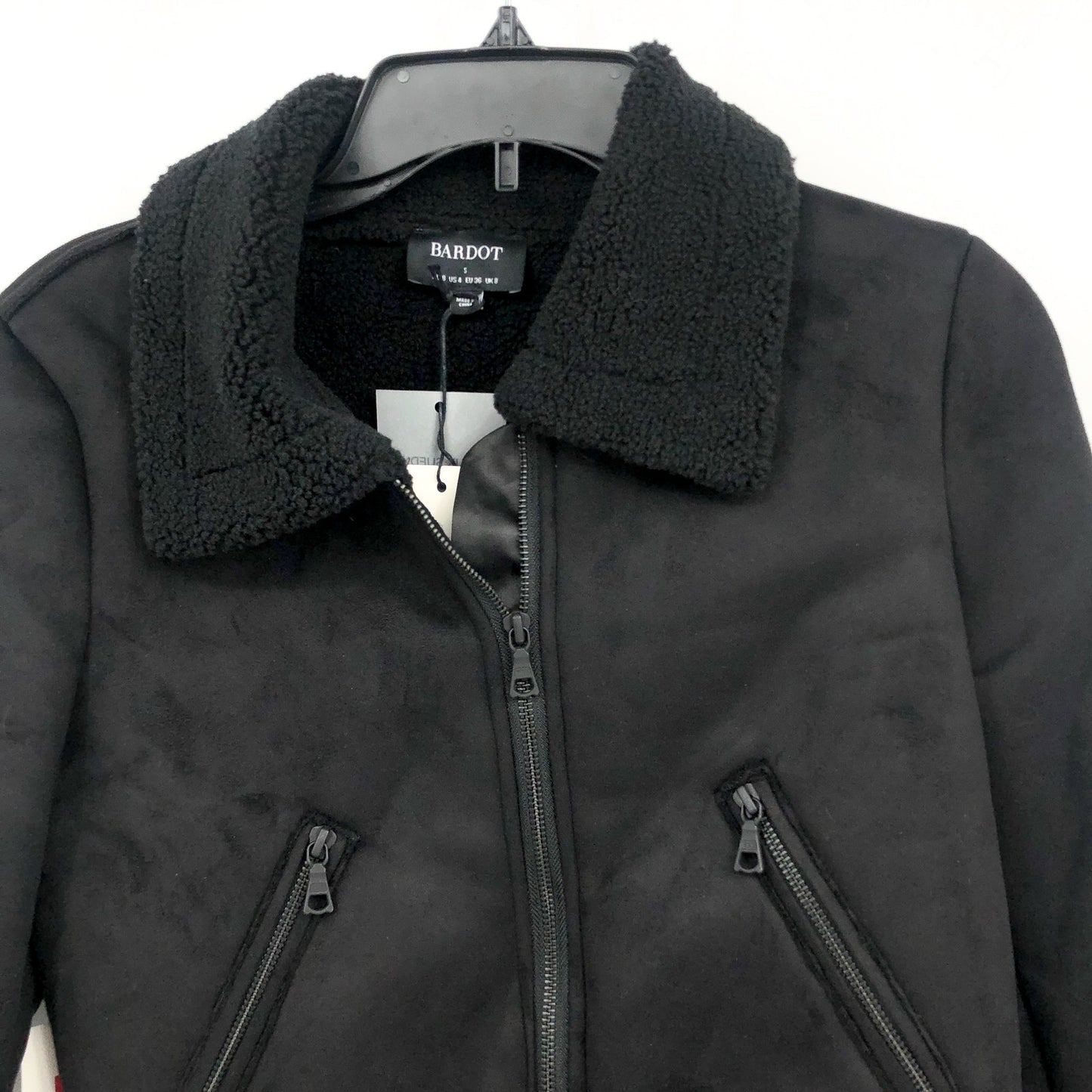 BARDOT Women's Shearling Bomber Jacket Small US 4 Black Faux Suede Cropped NWT