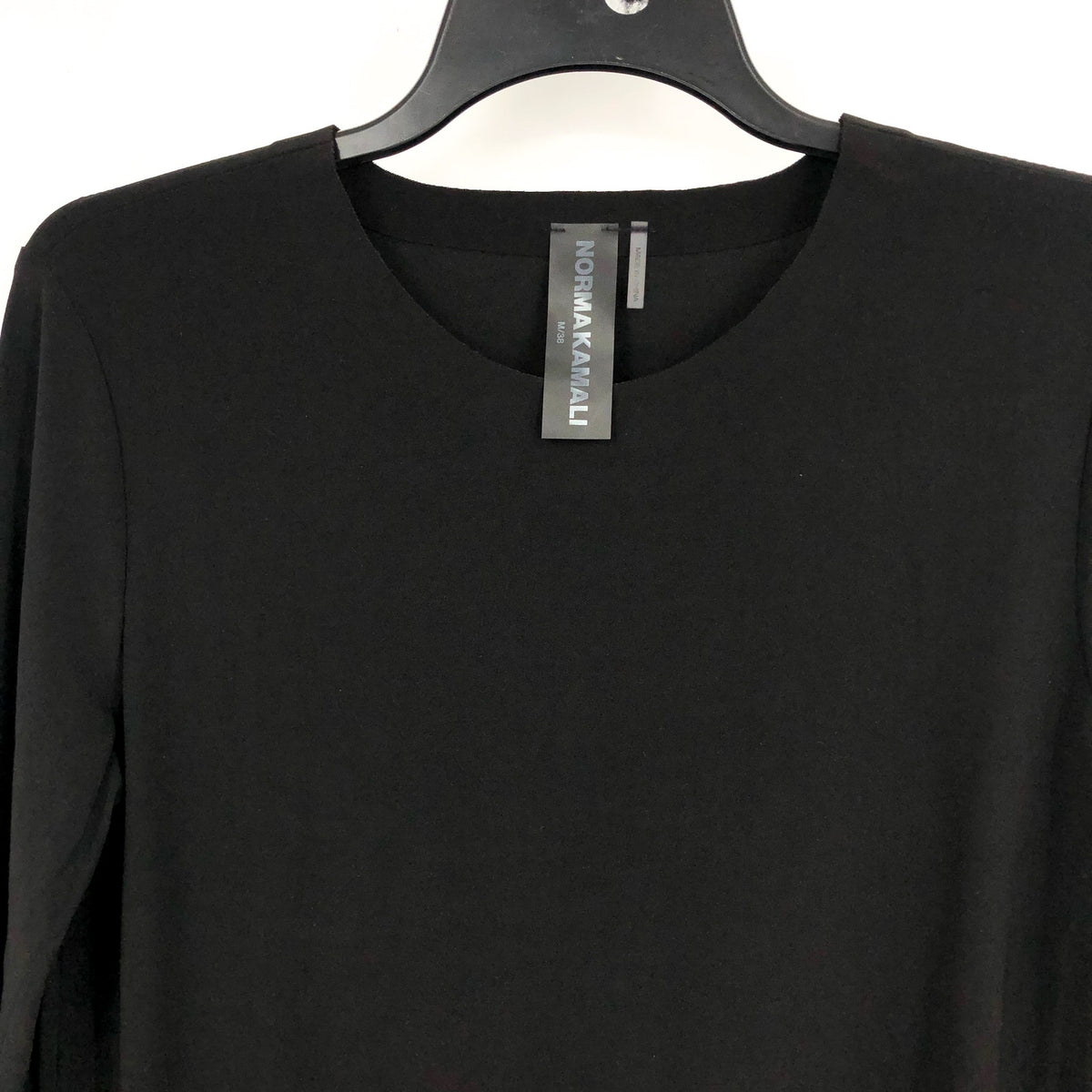 NORMA KAMALI Women's Long Sleeve Crew Top Medium Black Stretch Jersey NWOT